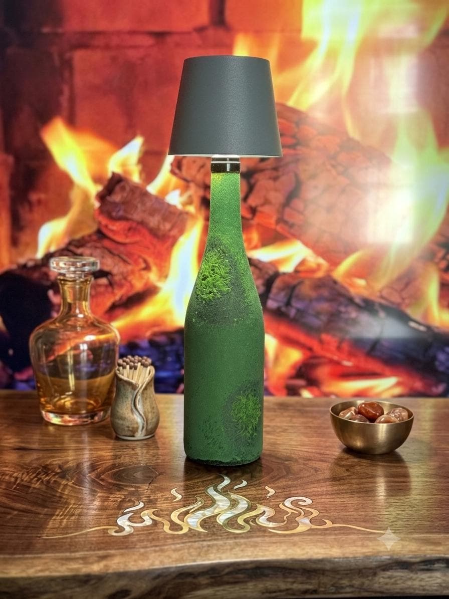 Moss Bottle Lamp — Rechargeable Forestcore Ambient Light | Handmade Cottagecore Gift | USB-C