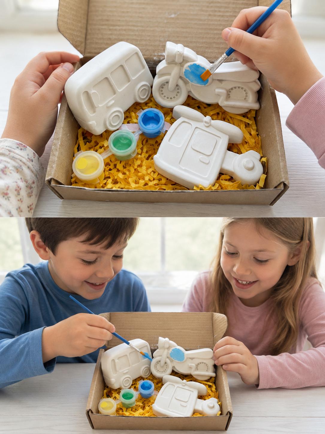 Paint Your Own Vehicle Craft Kit — Kids Birthday Gift | 3 Plaster Models, Paints & Brush